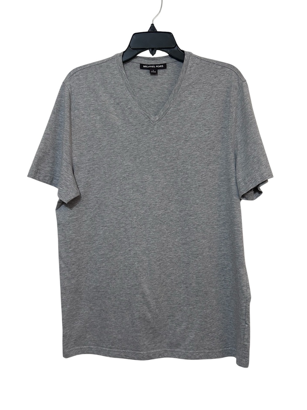 Michael Kors Men's Heather Grey V-Neck Embroidered Logo Cotton Tee L